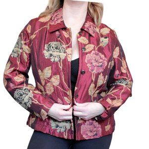 Y2K Womens Red Metallic‎ Floral Tapestry Evening Jacket Brocade Burgundy Medium